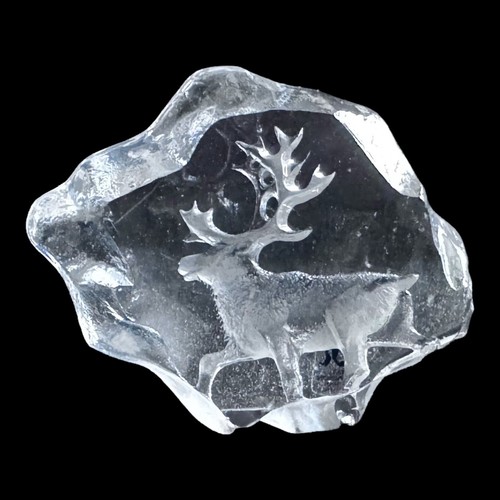 Reindeer Sweden Art Sculpture Paperweight MATS JONASSON Crystal Figurine READ - Picture 3 of 4