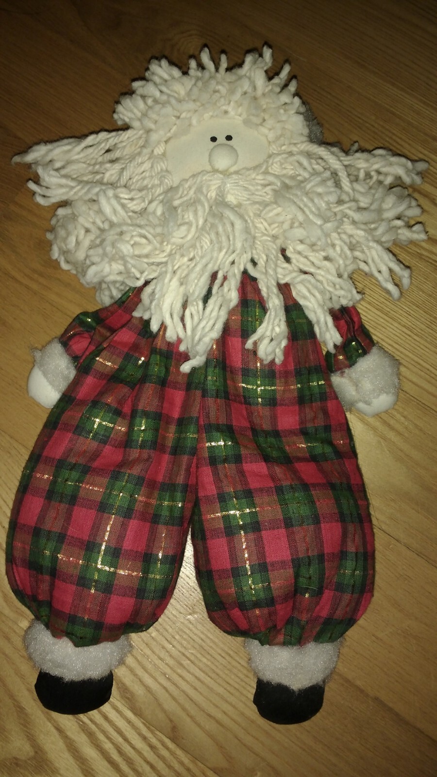 Christmas Doll Plush Stuffed Santa Plaid Folk Art Raggedy Yarn Hair Primitive