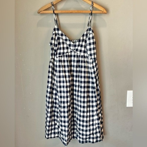 OVS Fashion Gingham Dress Sz M Strappy Short Empire Navy Checked Italian Brand - Picture 4 of 12