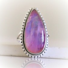 PINK RAINBOW MOONSTONE NATURAL GEMSTONE 925 STERLING SILVER JEWELRY RING 3 TO 12