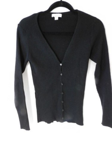 Black Ribbed 7 Button Sweater Cardigan 
