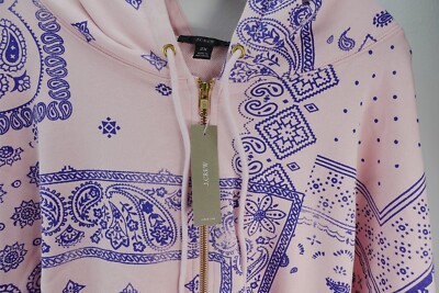 J Crew Zip Up Hoodie Paisley Sweatshirt Bandana Print Pink Jackets