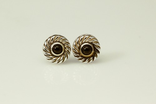 David Yurman 925 Sterling Silver 14K Yellow Gold Black Stone Stud 5.3g (EAR5631) - Picture 2 of 12