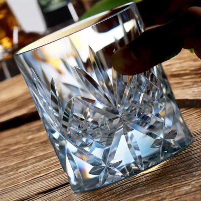 UNMARKED 8oz Hand Cut Clear Edo Kiriko Crystal Bohemian Style Whiskey Glasses Glassware