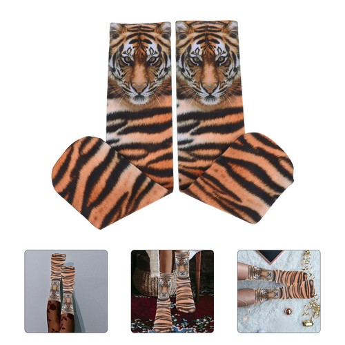 2 Pairs of 3D Printing Socks Tiger Pattern Socks Festival Unisex Stockings - Picture 8 of 12