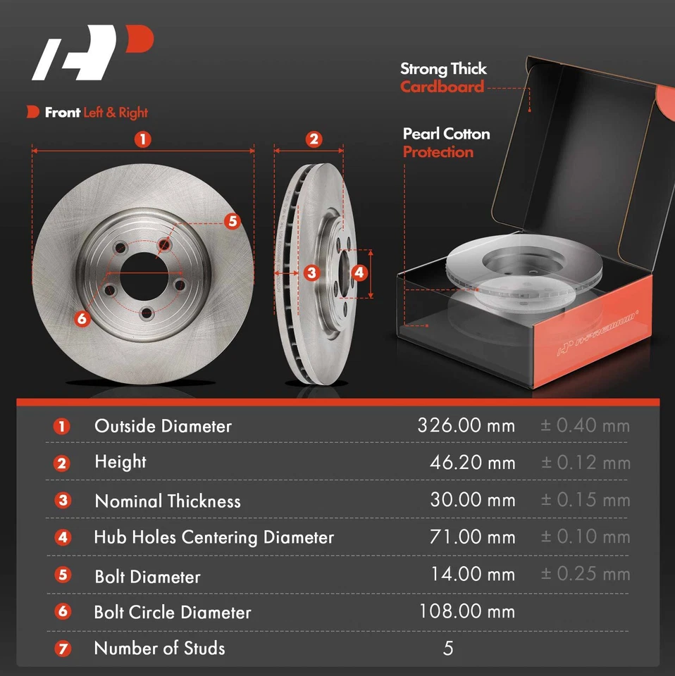 A-Premium 12x Rotores de freno de disco y pastillas de freno delanteras y traseras para Jaguar XF XJ8 326 mm Foto 2 de 4