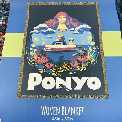 Studio Ghibli Ponyo Throw Blanket Woven Tapestry Sosuke Boat Queen Wall Art  NEW