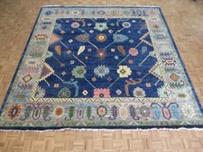 11'10 x 12 Square Hand Knotted Navy Blue Colorful Oushak Oriental Rug G13078
