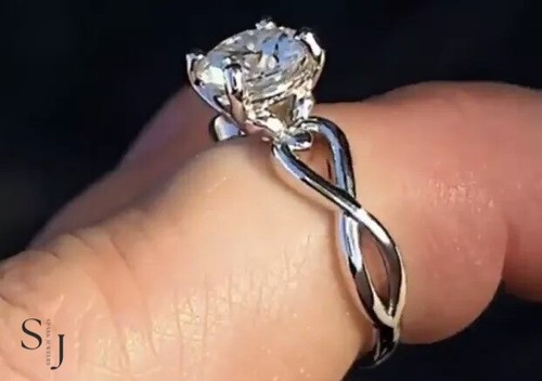Moissanite Solitaire Infinity Engagement Ring Solid 14K White Gold 2CT Round Cut - Picture 4 of 8