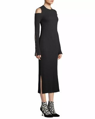 Current/Elliott Womens Small Black Sleeveless Ribbed Midi Dress Cut Out Shoulder