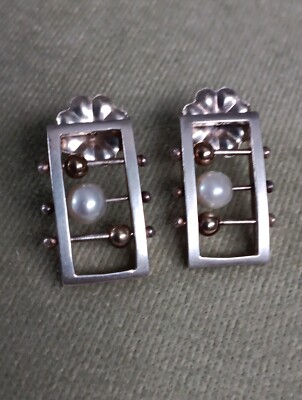 Dian Malouf DLM Texas Designer Ohrringe 18KT/Sterling Perle abstrakter Stempel Vintage 
