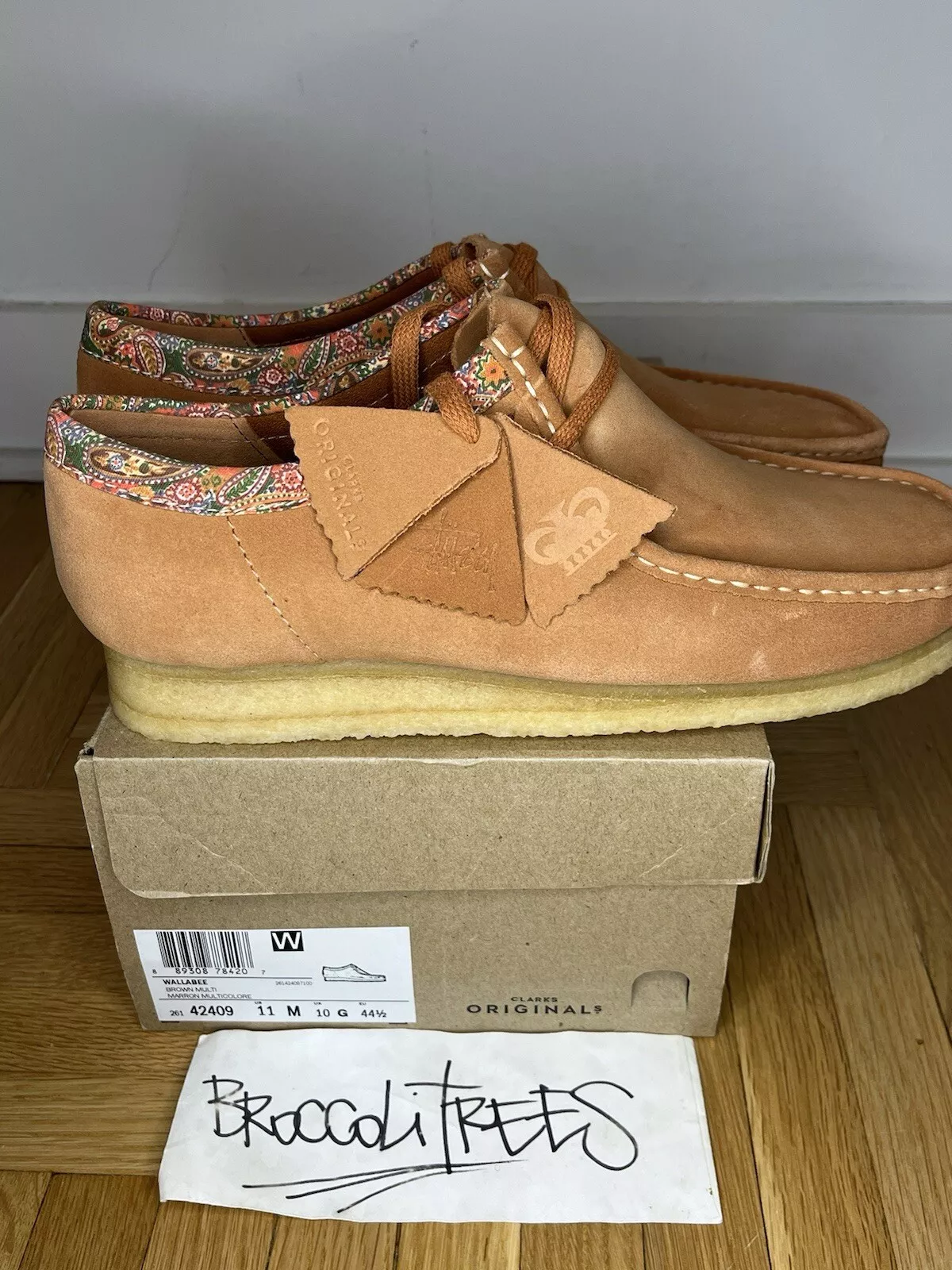 Clarks X Stussy Wallabee taille 11 orange marron vert 2019 DS ALD Supreme Bodega