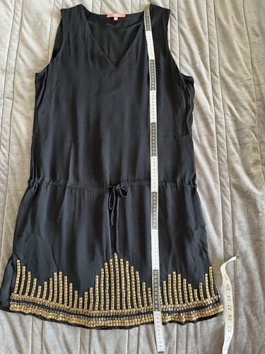 Truese Black Beaded 100% Silk Lined Designer Dress Size 14 Melbourne Cup - Picture 5 of 6