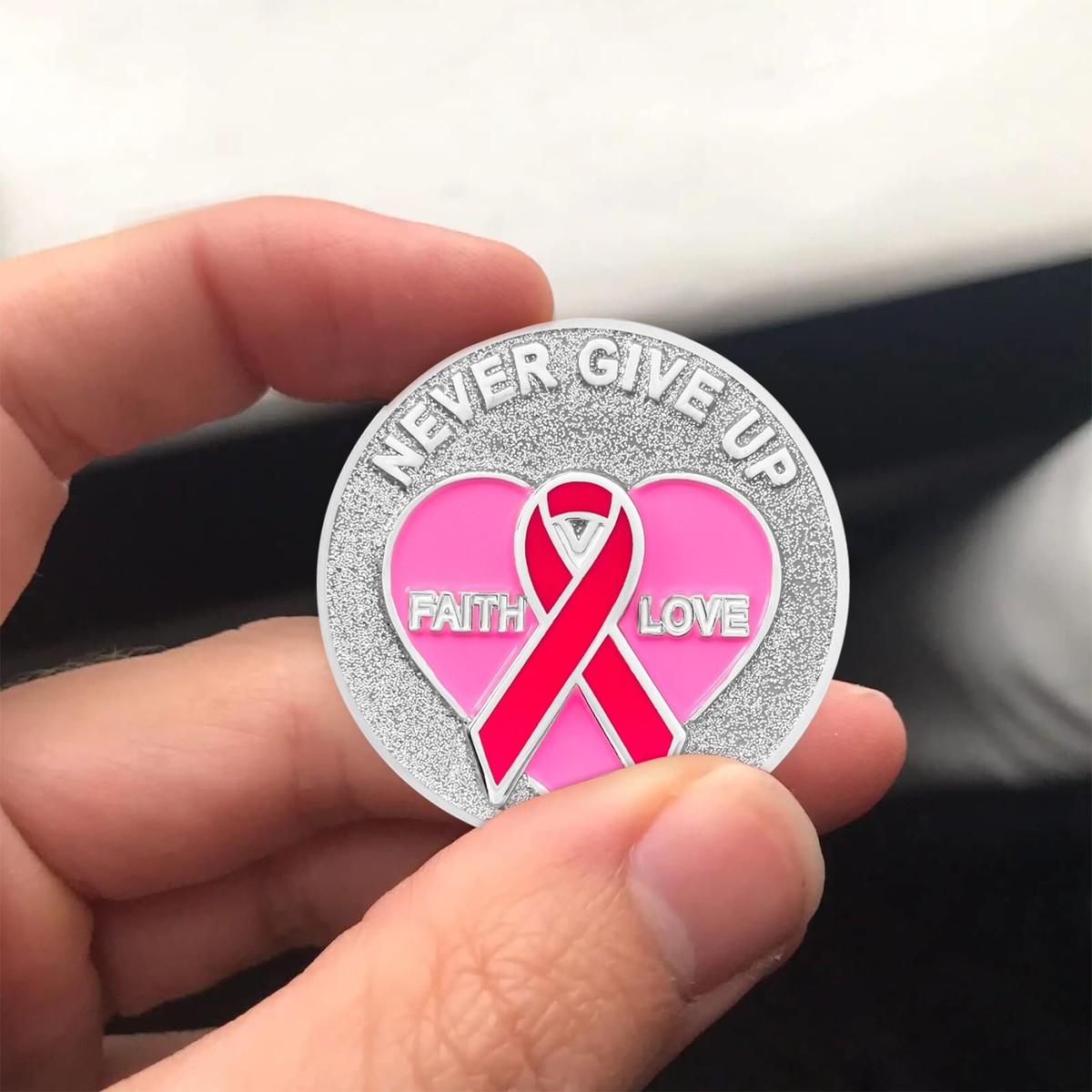 Breast Cancer Awareness Pink Ribbon Challenge Coin Inspirational