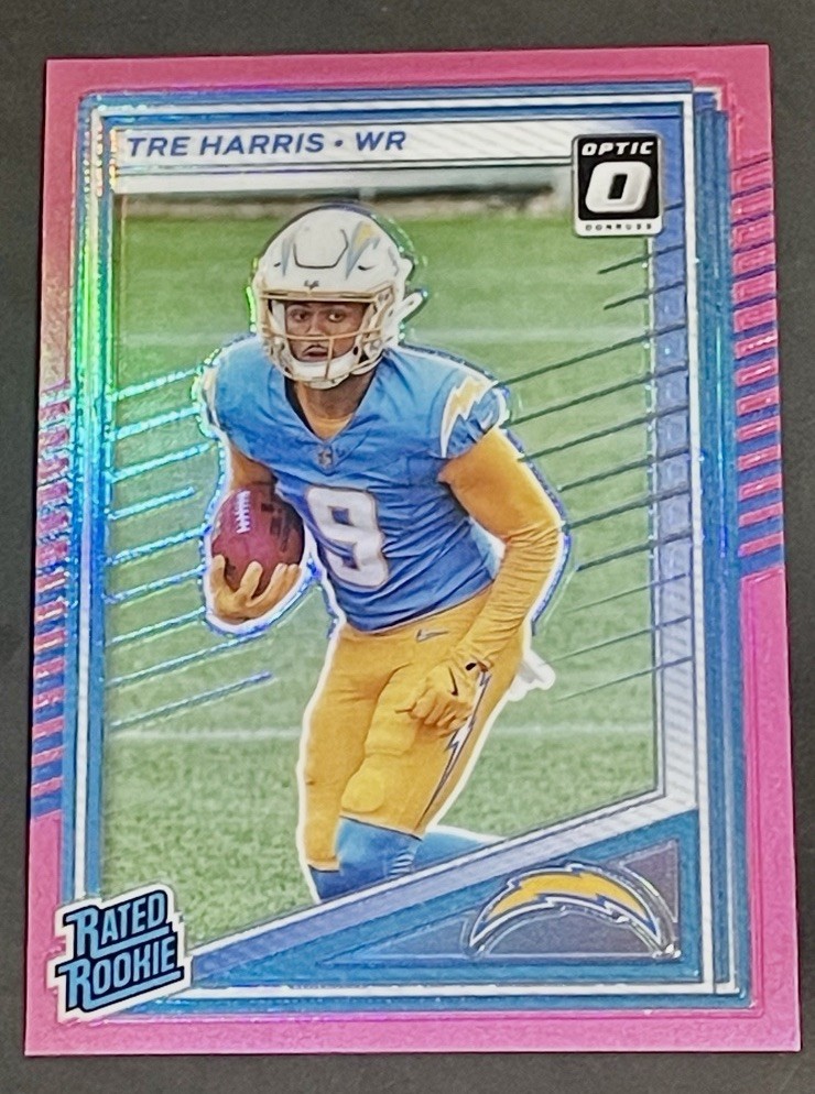 2025 Donruss Tre Harris Rated Rookie Pink Optic Preview RC #329 Chargers