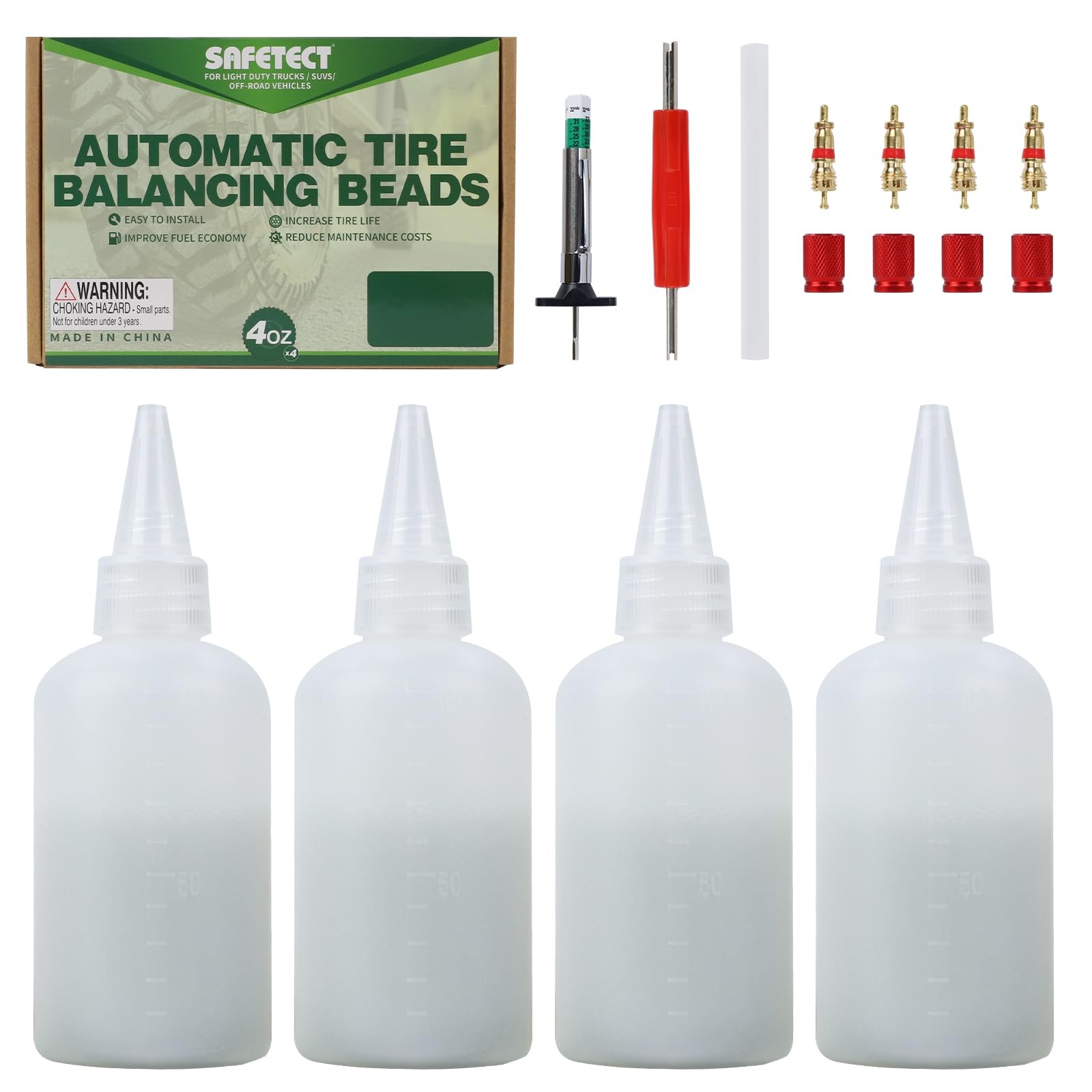 Tire Balance Beads 4 oz x 4, Balancing Beads for Truck Tires with Installatio...