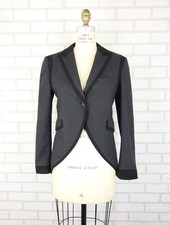 Rag Bone Blazer Jacket Womens 4 Wool Charcoal Black Trim Peak Lapel