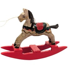 Vtg. Wooden Rocking Horse Christmas Ornament