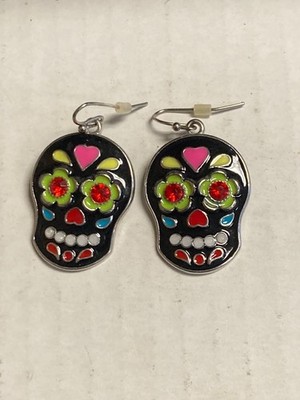 Sugar Skull Day Of Dead Skull Enamel Drop Dangle Bohemian Fashion Earrings