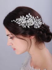 Silver Bride Wedding Hair Comb Crystal Pearl Flower Bridal Headpiece Access