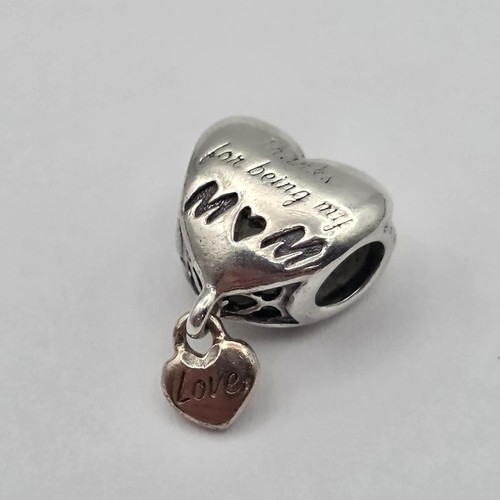 Pandora 925 Sterling Silver & Rose Love You Mom Heart Dangle Charm 788830C00