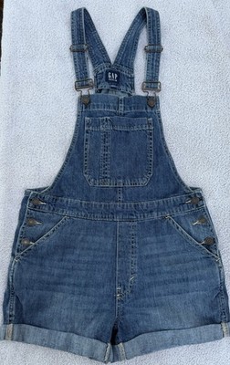 GAP Denim Women's Size Small Blue Jean Overalls Cuffed Shortalls Medium Wash