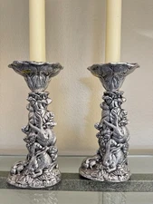 Arthur Court 1989 Bunny Candlestick Holders – Set of 2 – Pewter Rabbits 6” Vinta
