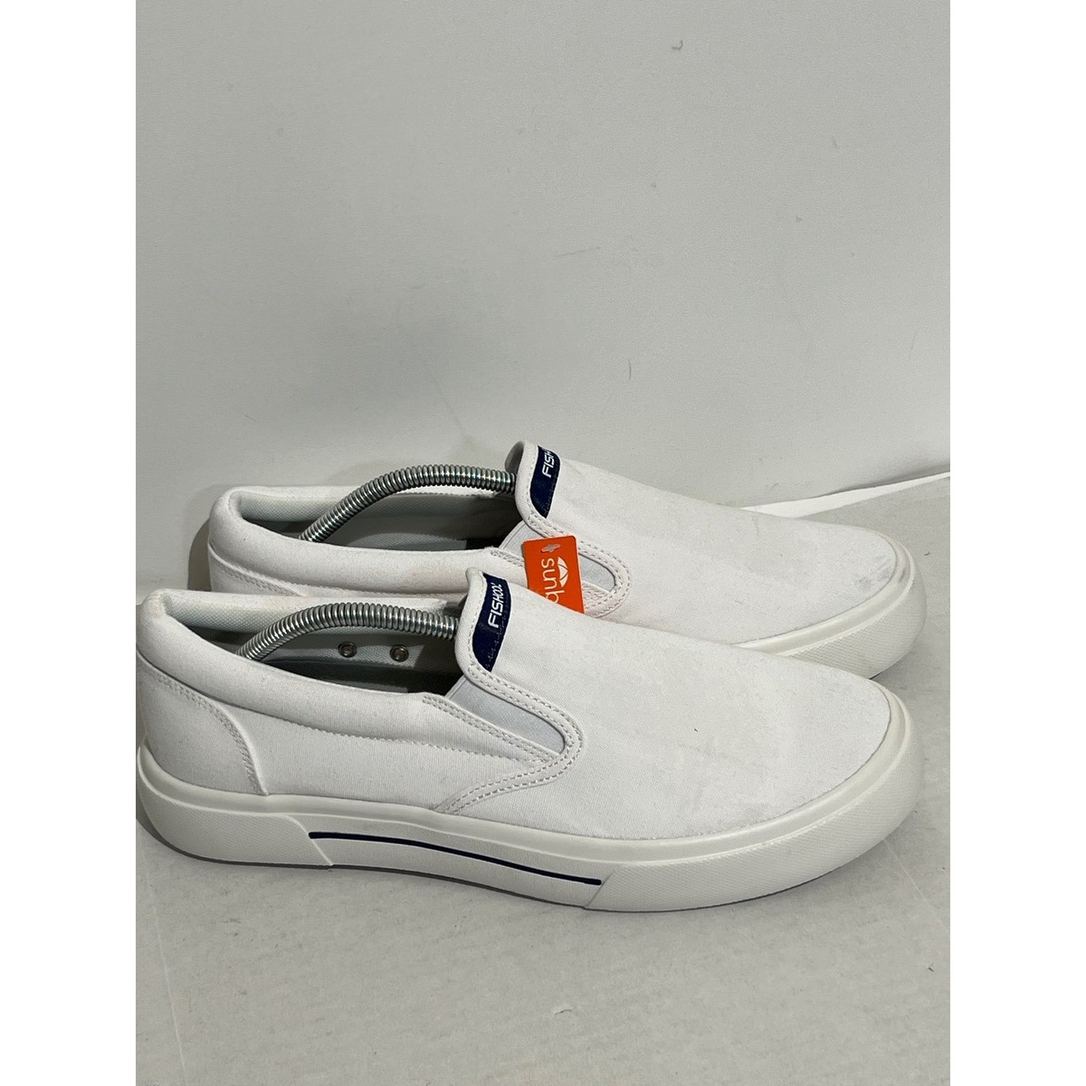 Fishooz Dryshod Mens 11 White Canvas Slip On Fishing Deck Sneakers Shoes