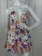 Lucy In the Sky V Backless Sequins Floral Tie-neck Short Dress
