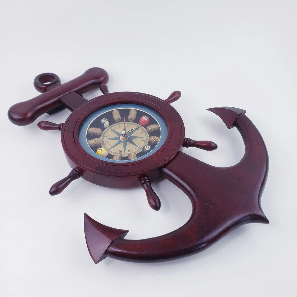 Reloj de Pared Náutico Marítimo Rueda de Barco Ancla Nudo de Marinero Bolas de Piscina Foto 2 de 4