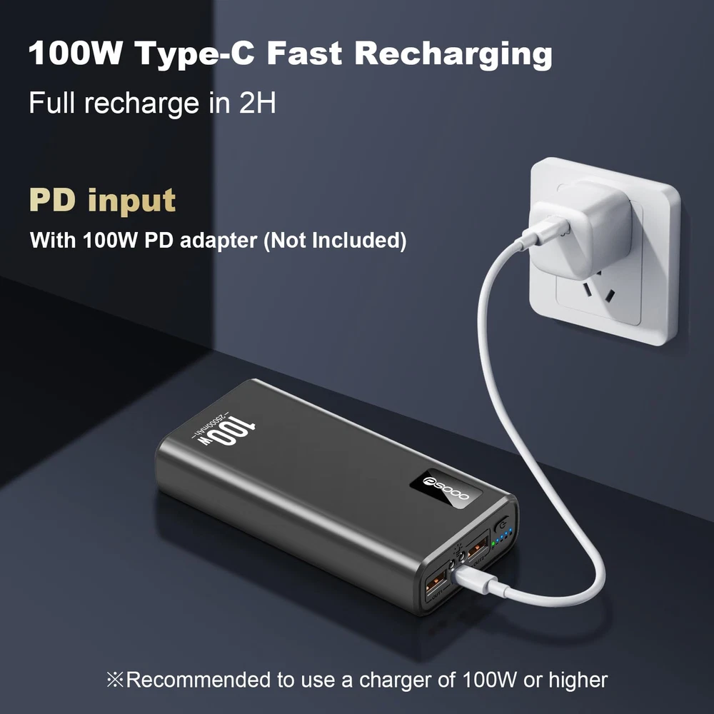 100W Fast Charging Power Bank 25000mAh Portable Laptop Charger