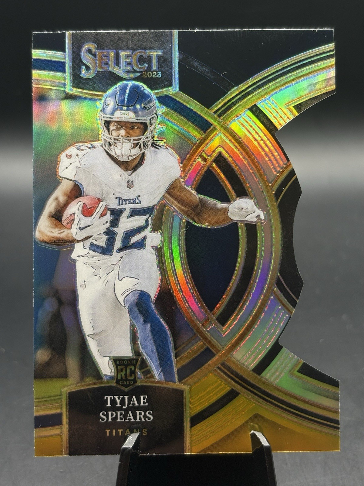 2023 Panini Select #172 Tyjae Spears Black & Gold Premier Level Die-Cut Prizm RC