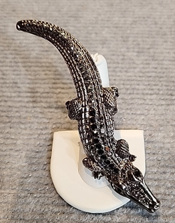 Ring Rhinestone Alligator Statement Stretch Black… - image 1