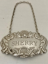 Vintage Sterling Silver  SHERRY  Decanter Label  Hallmarked B/ham  1972