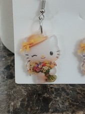 New Easter Hello Kitty Acrylic Earrings with Spring Flowers
