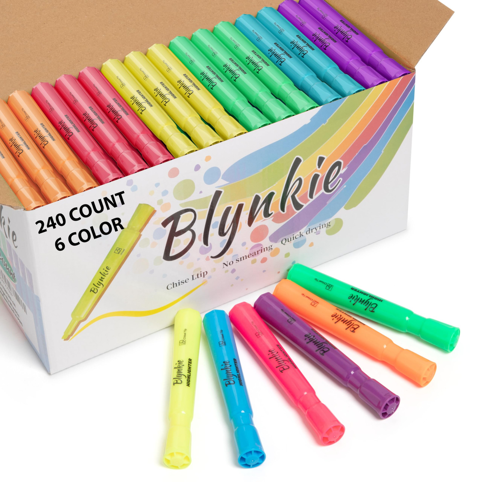 Highlighters Bulk 240 Pack of 6 Bright Colors Tank Style Chisel Tip Highlight...-image