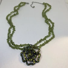 Premier Designs Sage Blossom Green Crystal Rhinestone Necklace or Brooch