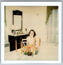Vtg Polaroid Snapshot Photo Pretty Woman Dining Table Centerpiece 1970s