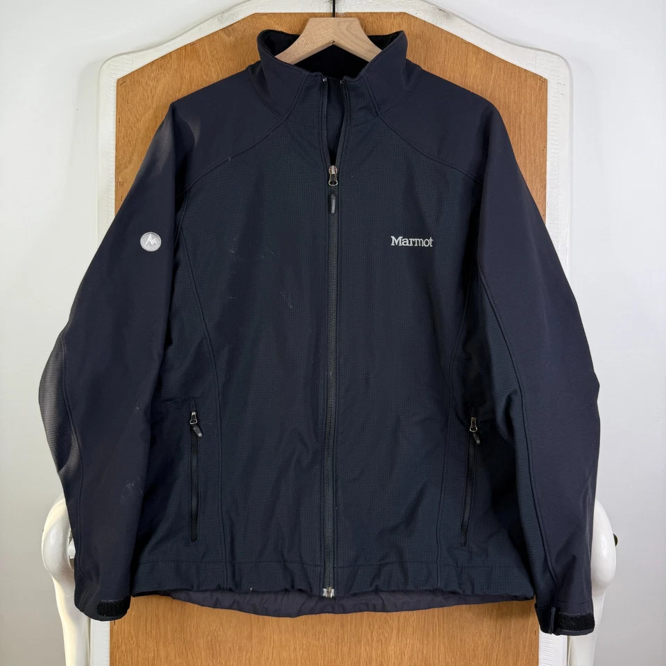 Marmot Jacket Mens Large Black Gore Windstopper Windbreaker Full Zip Lined Logo - Image 2 of 4