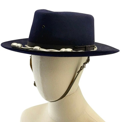 #ad Vintage 5X Beaver Quality Navy Fur Felt Western Fedora Hat Chin Strap $130.00