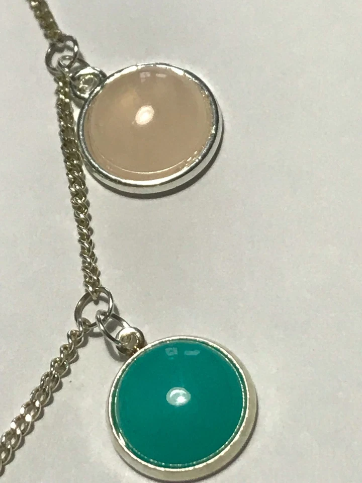 Halskette/ Rosenquarz/ Türkis-Jade/ versilbert / 50 cm / AUSVERKAUF - Bild 2 von 4