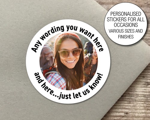 Personalised ANY IMAGE PICTURE PHOTO LOGO DESIGN Stickers Birthday Party 778 - Picture 3 of 5