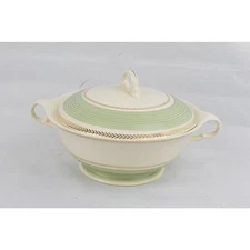 Vintage Limoges Covered Tureen Dish Lyceum Green Made In USA  Handles