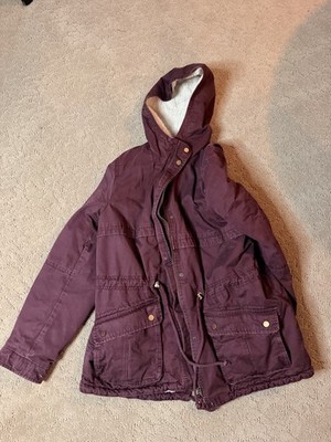 H&M Divided Women's Purple Hooded Faux Fur Lined Parka Jacket Size 14
