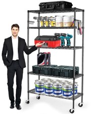Storage Shelves,1750Lbs 5 Tier Heavy Duty Metal Rolling Shelving Unit with Wh...