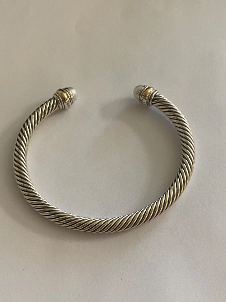Brazalete David Yurman Cable Classics 5mm PERLA 925 y 585 Mediano Foto 2 de 4