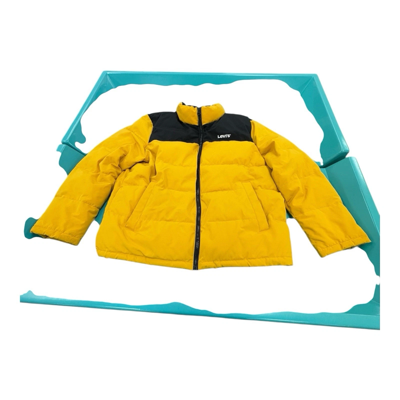 Levis Jacket Men's XXL Yellow Black Quilted Puffer Coat Full Zip Insulated
