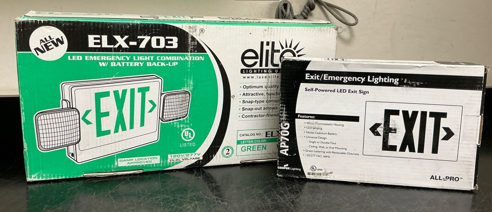 Lot of 2 LED Emergency Exit Signs | Elite ELX-703 and All-Pro AP70G