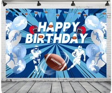 DePhoto 7x5ft Football Birthday Backdrop Blue Stadium Photo Background Banner