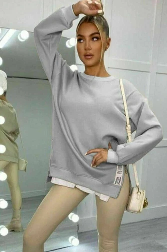 Women's side split zip-up pullover long sleeve long top for women - Imagen 4 de 17